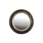 Espejo circular de madera con marco oscuro y borde dorado, Ø88