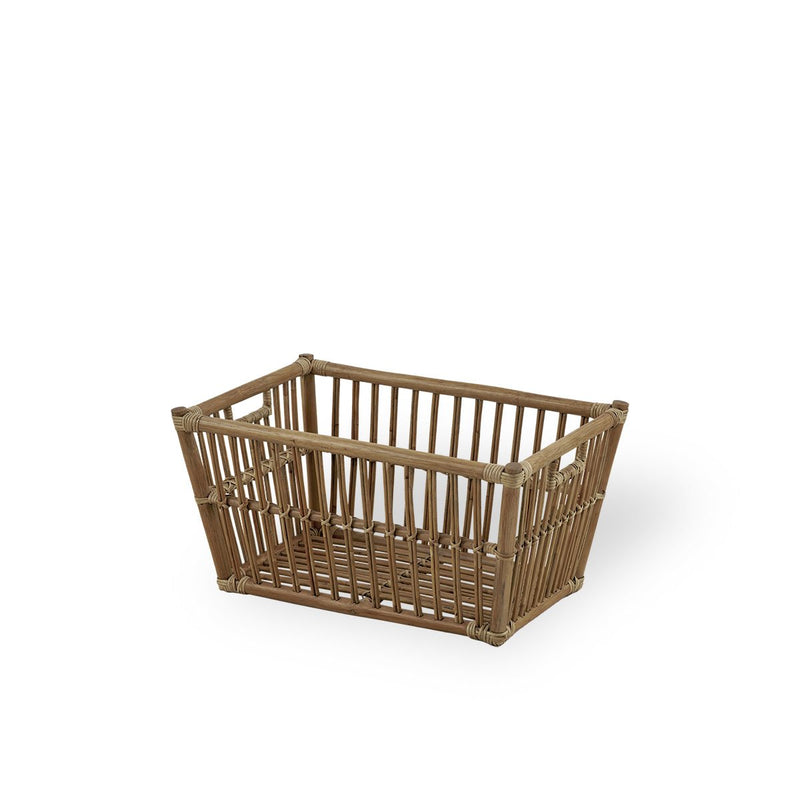Cesta rectangular de mimbre con asas trenzadas, color natural