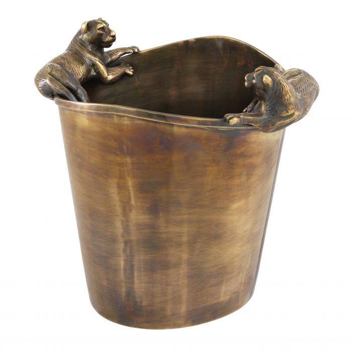 Enfriador de champán de bronce con relieves de osos, vista frontal