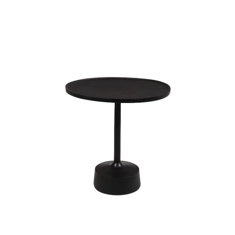 Mesa auxiliar redonda Faye negra con base ancha y columna vertical