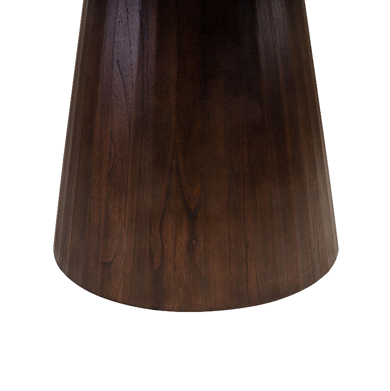 Base cónica de mesa de madera oscura con vetas visibles