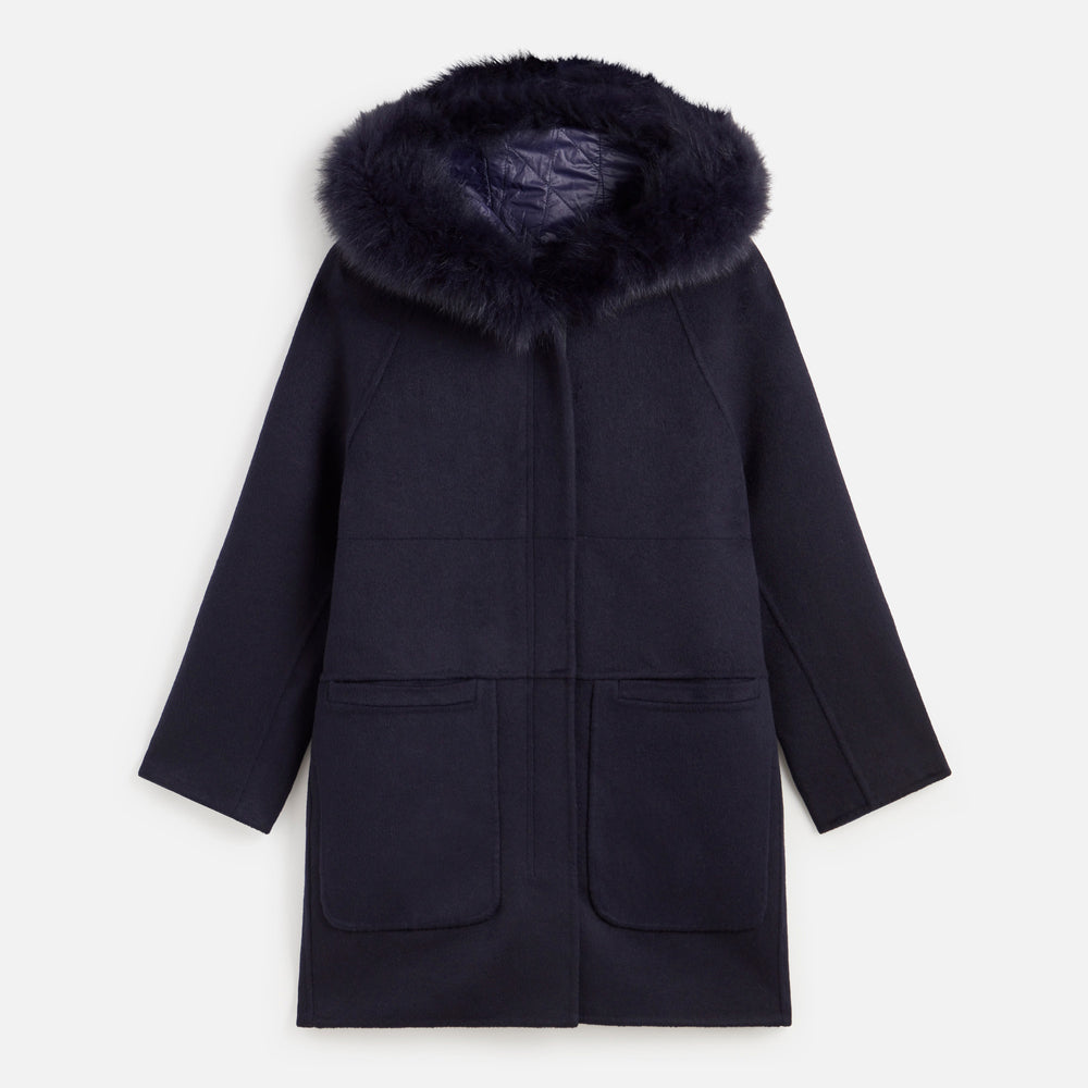 COAT WOOL+FOX NAVY S