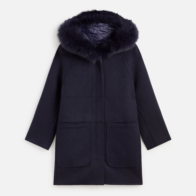 COAT WOOL+FOX NAVY S