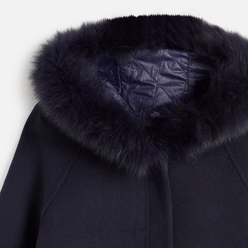 COAT WOOL+FOX NAVY S