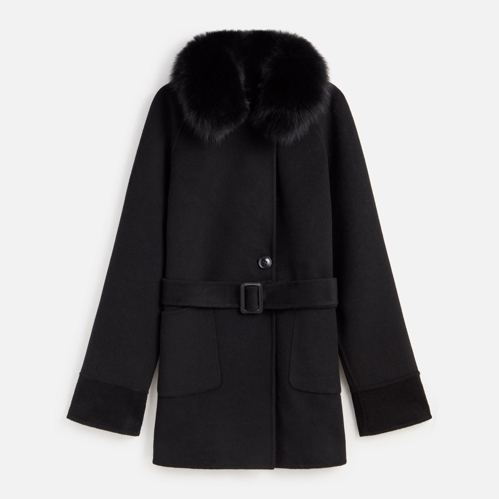 COAT BELT WOOL+FOX BLACK M