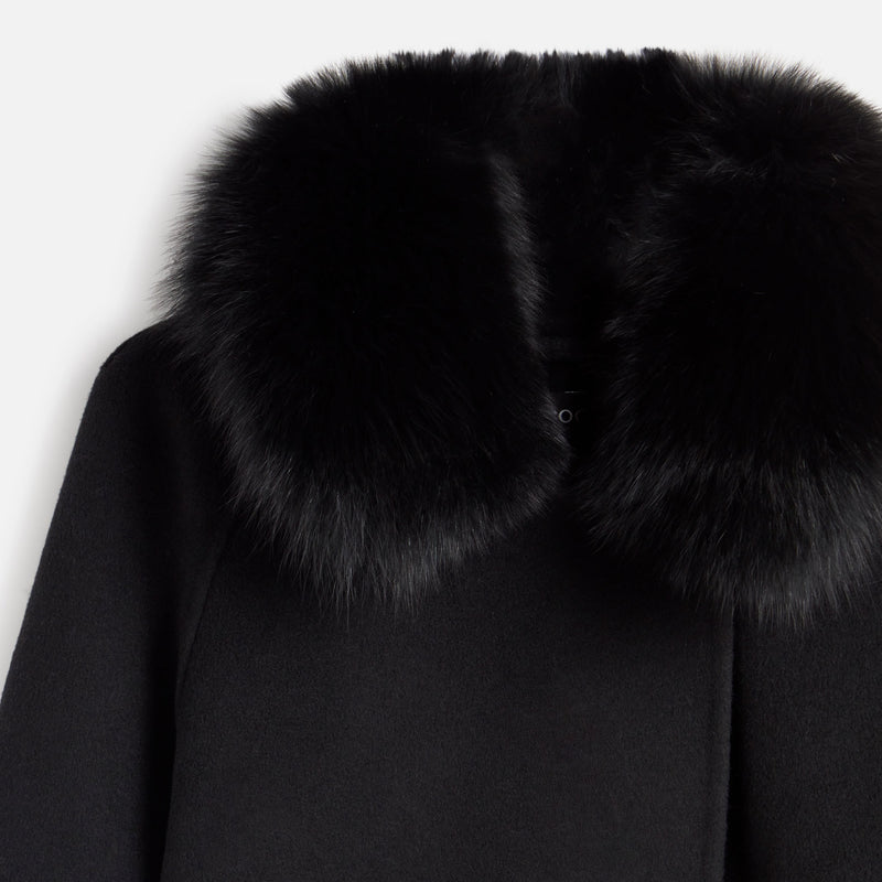 COAT BELT WOOL+FOX BLACK M
