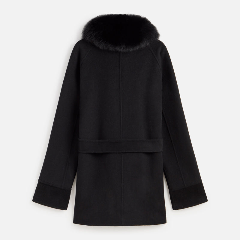 COAT BELT WOOL+FOX BLACK M