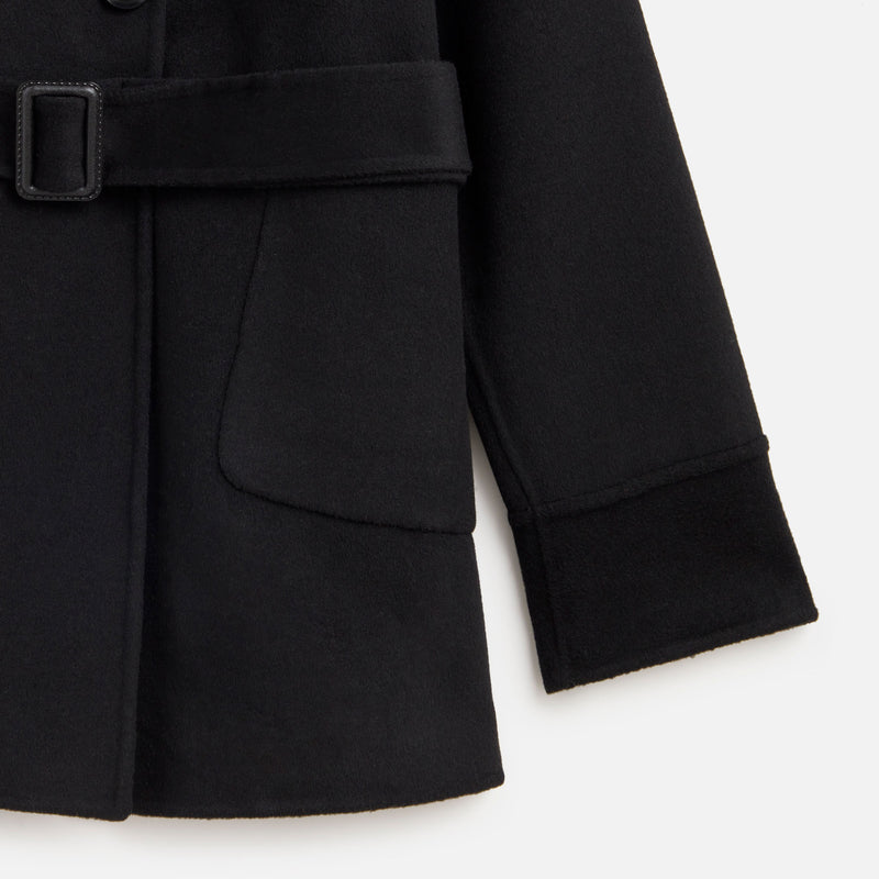 COAT BELT WOOL+FOX BLACK M