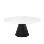 Mesa redonda de comedor con sobre blanco liso y base cónica negra