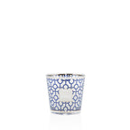 Vela Baobab en vaso de vidrio con patrón geométrico azul