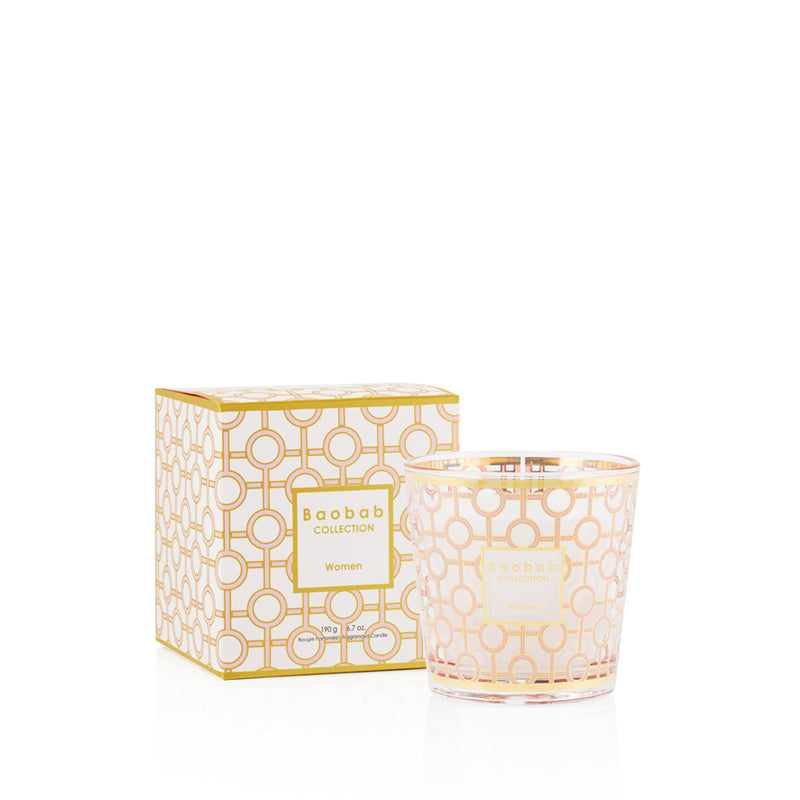Vela Baobab My First Women en vaso ámbar con caja y etiqueta Women