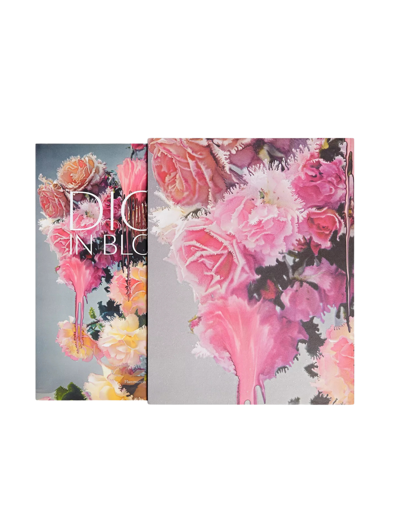 Dos estuches Dior en flor con tapas florales en tonos rosa, gris y amarillo