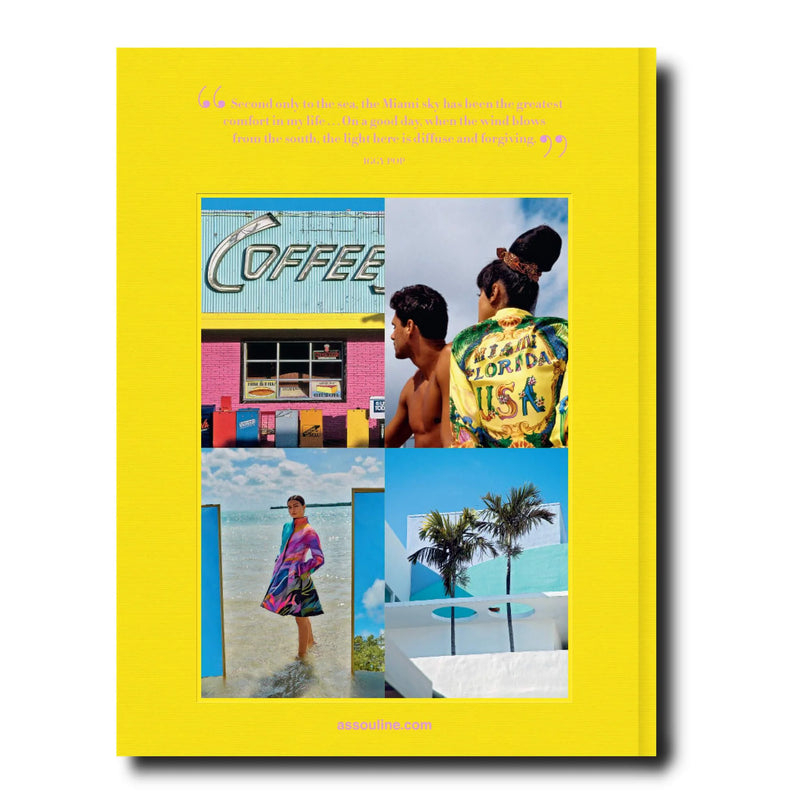 Libro de fotografía con portada amarilla y collage con letrero COFFEE