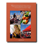 Libro con contraportada naranja y collage de fotos marítimas con cita