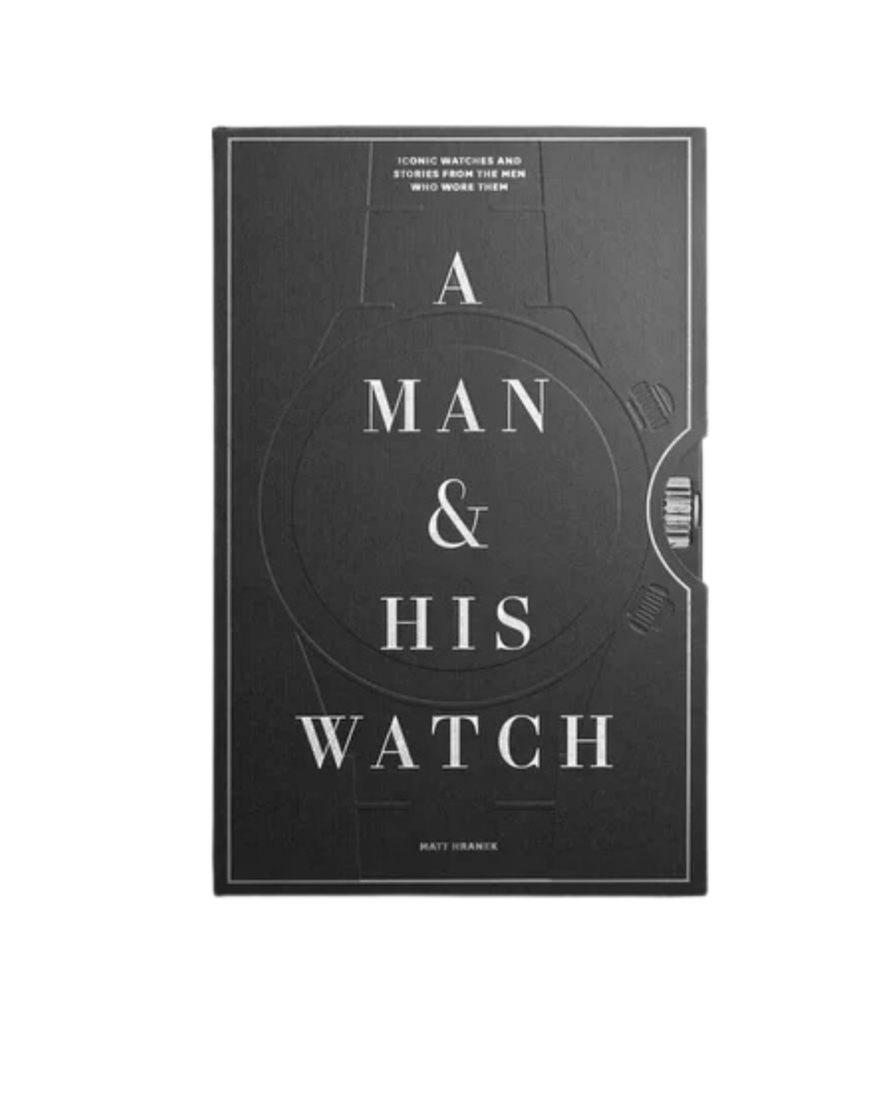 Portada de libro negra con texto «A MAN & HIS WATCH»