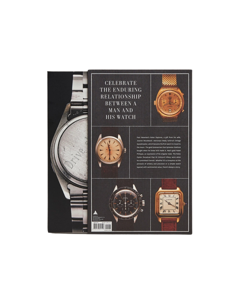 Caja de libro con relojes y texto «CELEBRATE THE ENDURING RELATIONSHIP»