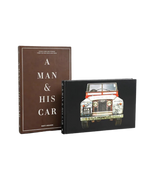 Juego de libro y estuche negro con ilustración de coche en la portada