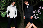 Tom Ford 002: traje formal blanco y negro con moño y camisa de esmoquin