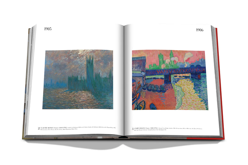 Libro de arte abierto con dos obras en color, marcadas con los años 1905 y 1906