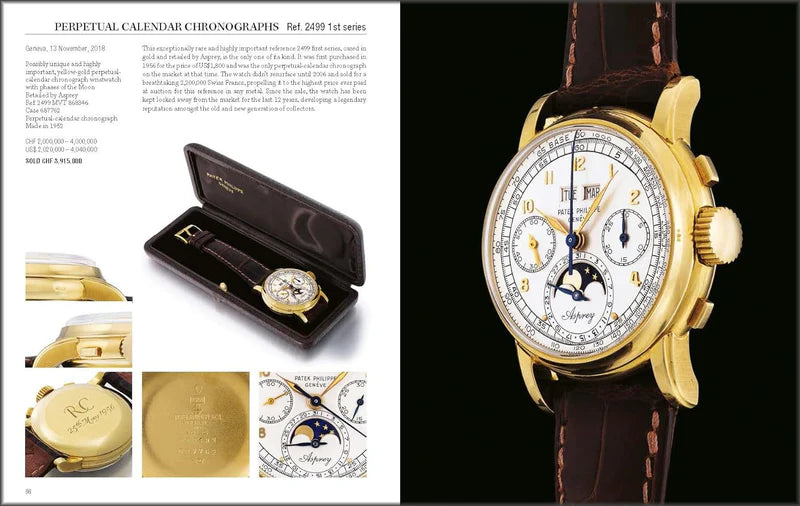 Reloj Patek Philippe con caja dorada y correa de cuero marrón, primer plano