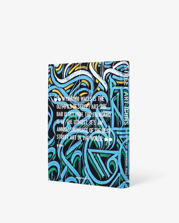 Libro de arte urbano; contraportada con grafiti azul, letras blancas y texto.