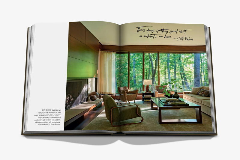 Libro La sala abierto con foto de sala moderna, sillones y chimenea