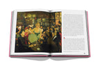 Libro abierto con ilustración de escena parisina y texto en las páginas.