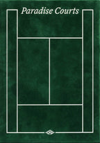 Portada de Paradise Courts con esquema de dos canchas de tenis en verde