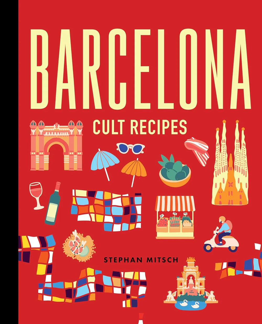 Portada de recetario con letras grandes y dibujos de tapas estilo mosaico.
