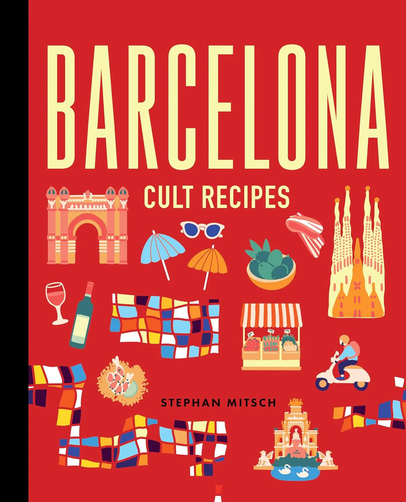 Portada de recetario con letras grandes y dibujos de tapas estilo mosaico.