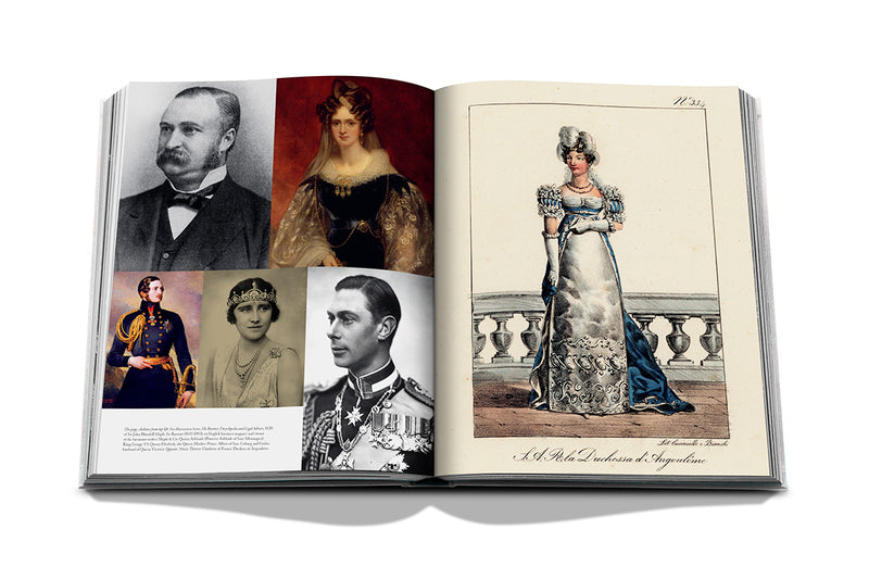 Libro The Connaught de Assouline abierto con retratos históricos y vestidos