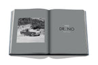 Libro abierto con foto en blanco y negro de coche y texto “DR. NO”