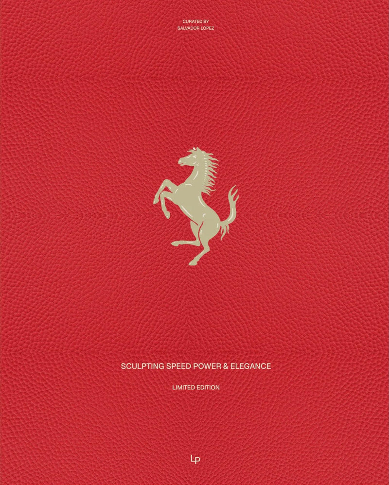 Portada de libro roja con logotipo dorado de Ferrari y título en letras pequeñas