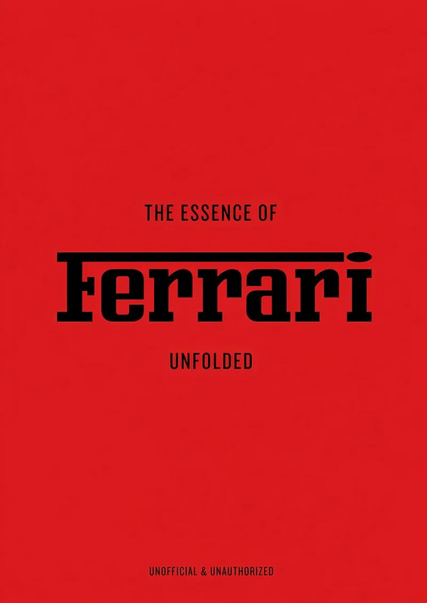 Portada del libro La esencia de Ferrari, texto negro sobre fondo rojo