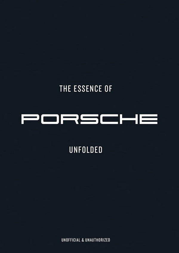 Libro La esencia de Porsche: portada azul con logo PORSCHE y texto UNFOLDED.