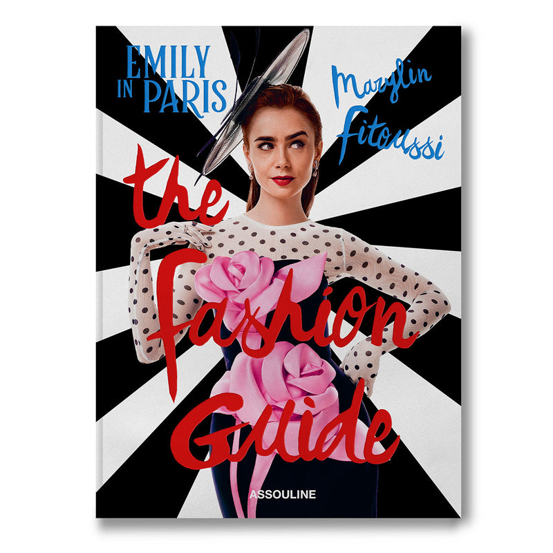 Libro de moda con portada negra y blanca, modelo y tipografía colorida ASSOULINE