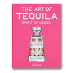 Libro tapa rosa "The Art of Tequila" con ilustración de botella y sello Assouline