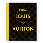 Libro Assouline con portada negra de cuadros y texto amarillo FROM LOUIS TO VUITTON