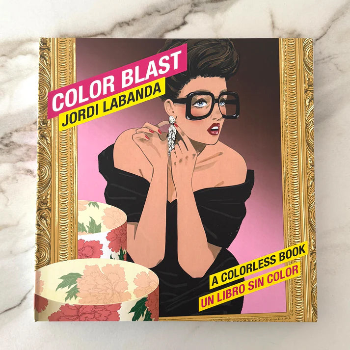 Libro para colorear Jordi Labanda, portada con mujer de gafas y vestido negro