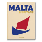 Libro de Assouline, tapa “Malta Heritage”, con vela roja y azul y texto dorado