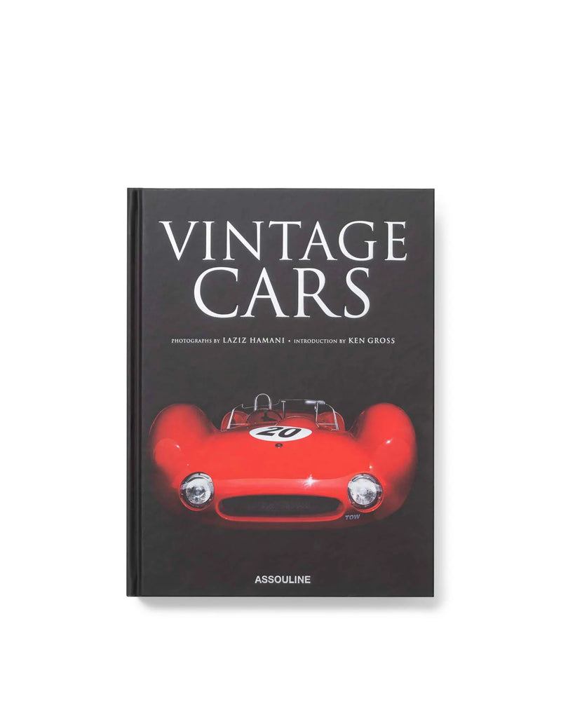 Libro de coches clásicos Assouline: portada negra con auto rojo y texto VINTAGE CARS
