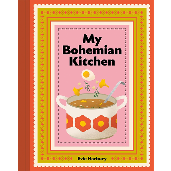 Libro de cocina My Bohemian Kitchen, portada con ilustración de olla y huevos.
