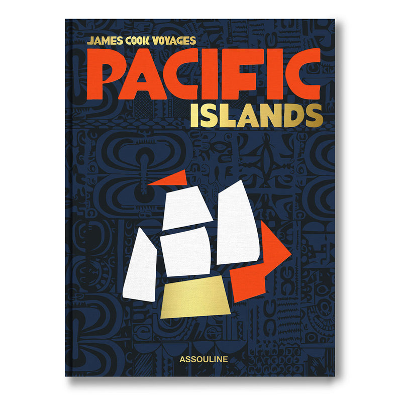 Libro con portada azul Pacific Islands y título rojo JAMES COOK VOYAGES