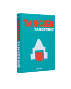 Libro Assouline Tangerine con portada turquesa, logotipo naranja y texto Tanger