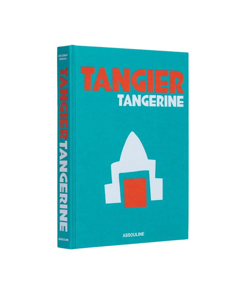 Libro Assouline Tangerine con portada turquesa, logotipo naranja y texto Tanger