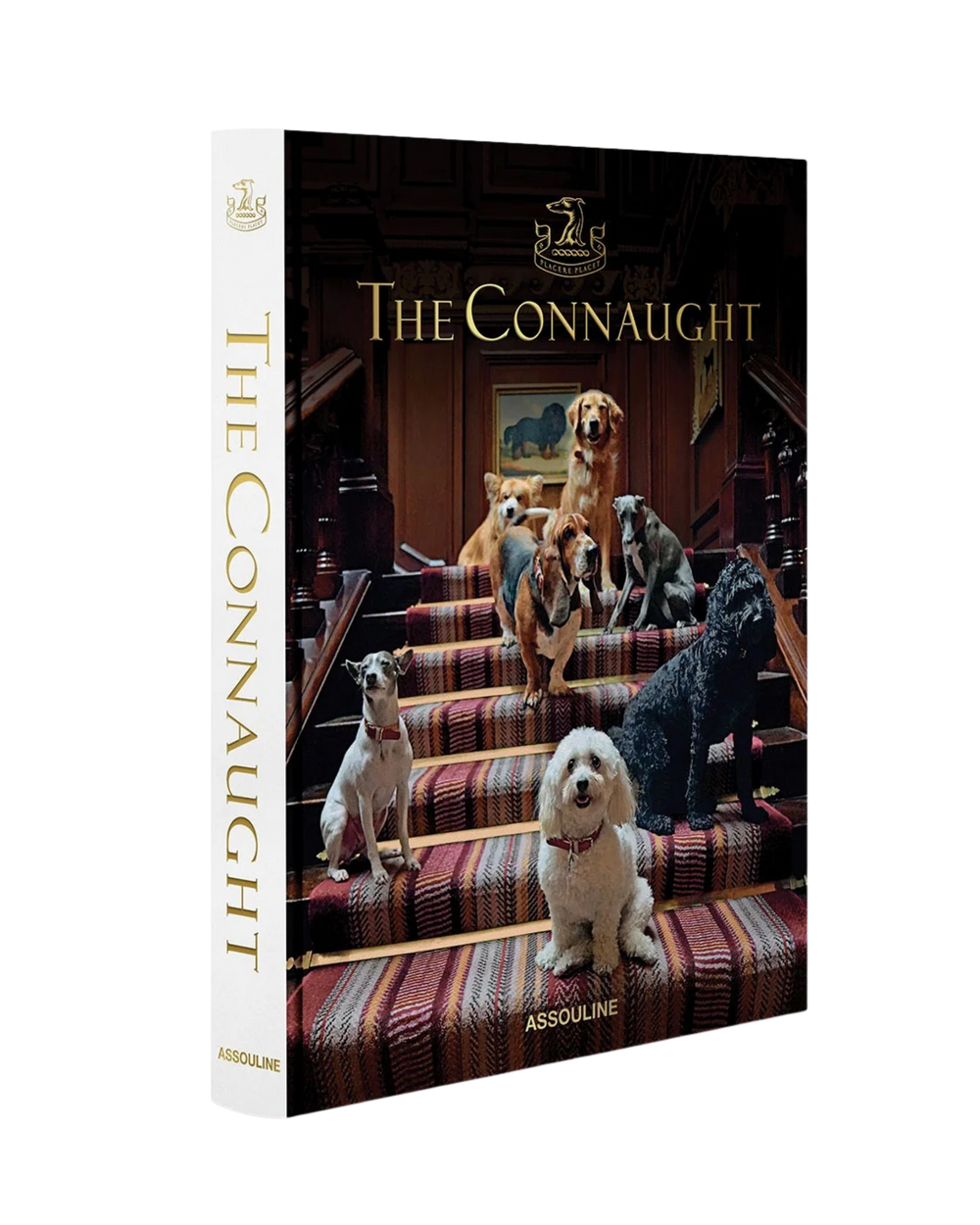 Libro The Connaught de Assouline cerrado con perros en portada y lomo vertical