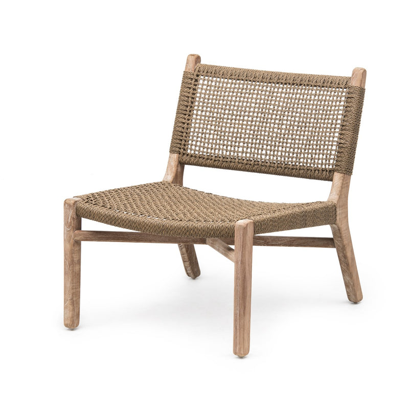 Butaca de teca natural con asiento y respaldo de malla tejida