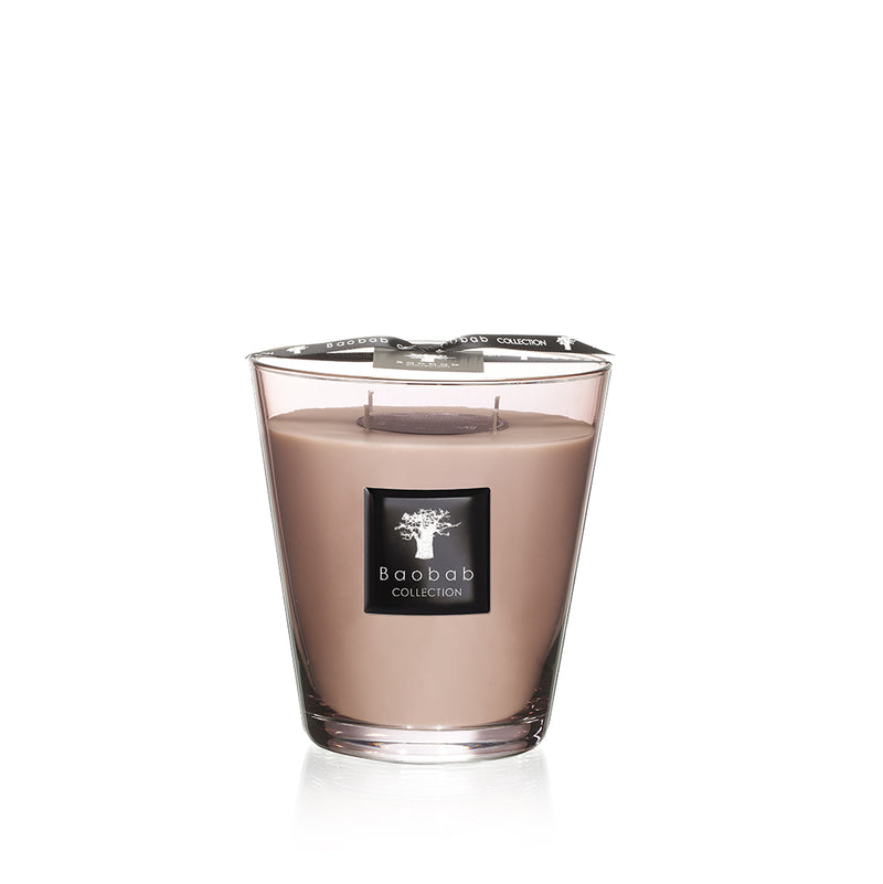 Vela Baobab en vaso de vidrio con cera crema y tapa con cinta negra