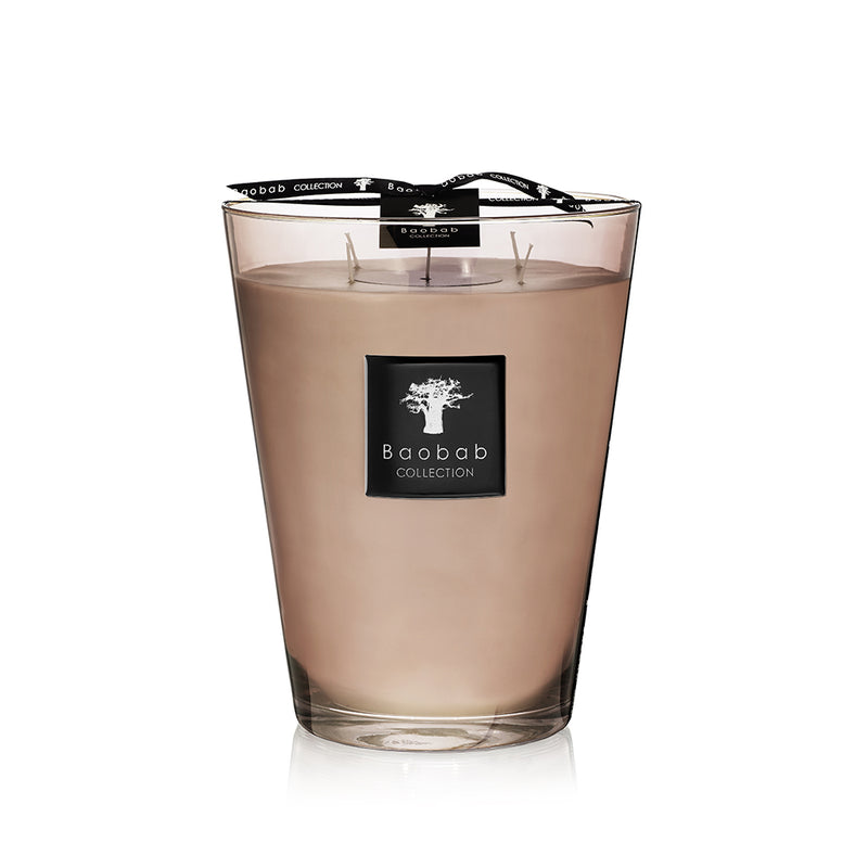 Vela Baobab en vaso de vidrio con cera crema, tapa transparente con mechas