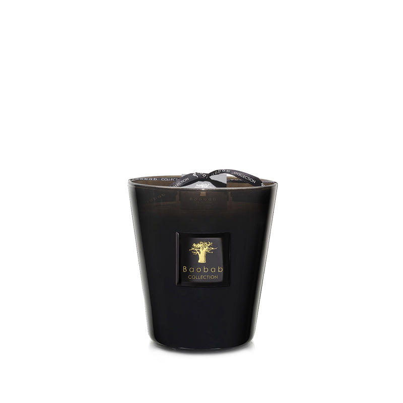 Vela Baobab Encre de Chine en vaso negro, mecha doble visible